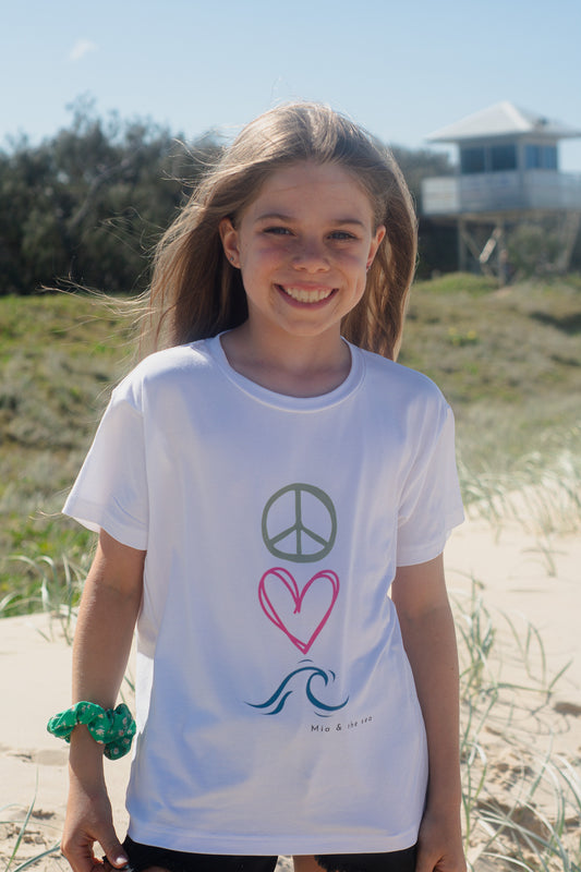 Girls Peace Love Sea Vibes Printed Tee - Mia and The Sea